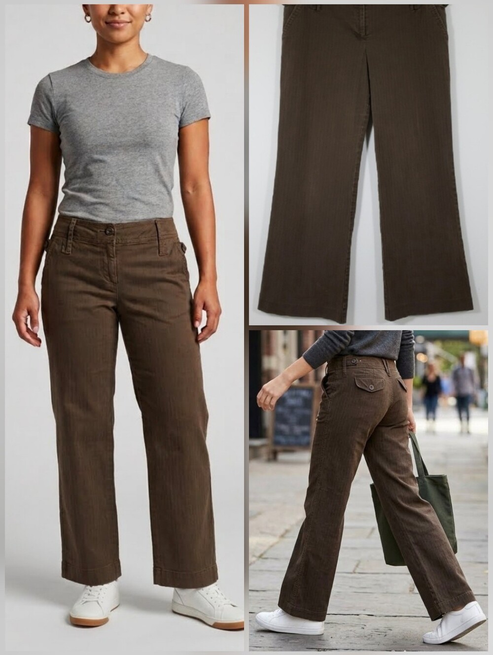 💙ANN TAYLOR LOFT PETITES Marisa brown pants washed look wide leg 🤍12P